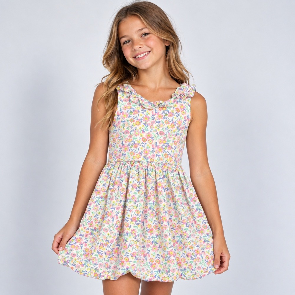 Tommy Bahama Toddler Girls 3T Floral Ruffle Bow Back Cotton Dress Multi-Color
